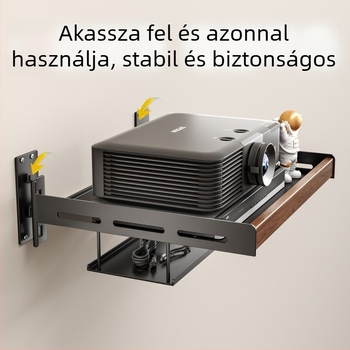 Diófa falra szerelhető projektor-tartó 6-szintes tároló egységgel, levehető, beépített csavaros szereléssel