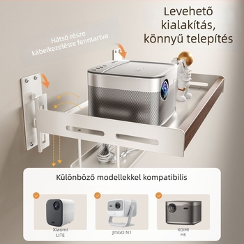 Diófa falra szerelhető projektor-tartó 6-szintes tároló egységgel, levehető, beépített csavaros szereléssel