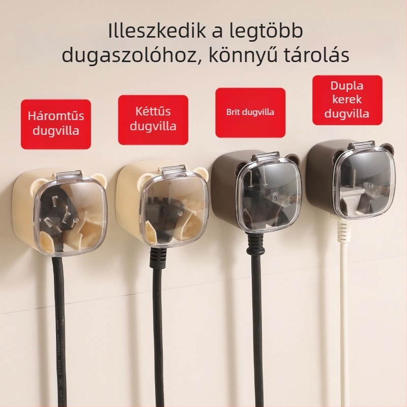 Rajzfilm-stílusú konnektorvédő fedél dugóhorgos, ragasztós falra szerelhető fürdőszobai tároló – vízálló és porálló