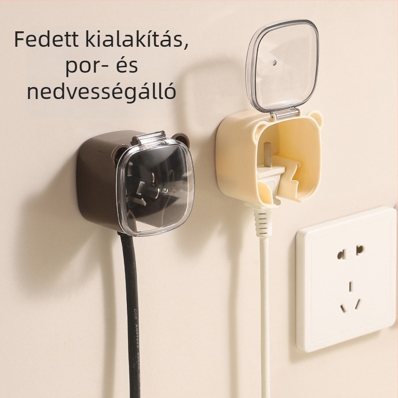 Rajzfilm-stílusú konnektorvédő fedél dugóhorgos, ragasztós falra szerelhető fürdőszobai tároló – vízálló és porálló