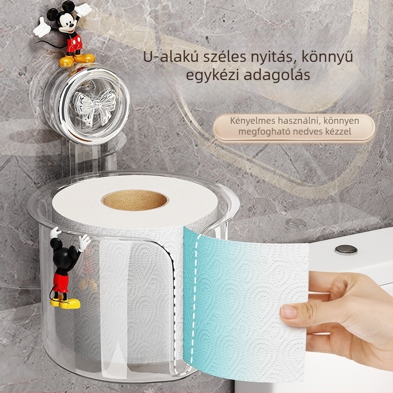 Toaletpapír-doboz szívókorongos, falra szerelhető, fürdőszobába, műanyag
