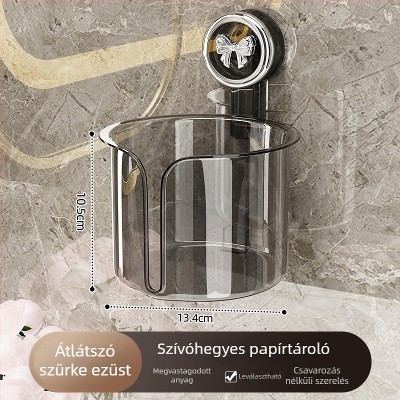 Toaletpapír-doboz szívókorongos, falra szerelhető, fürdőszobába, műanyag