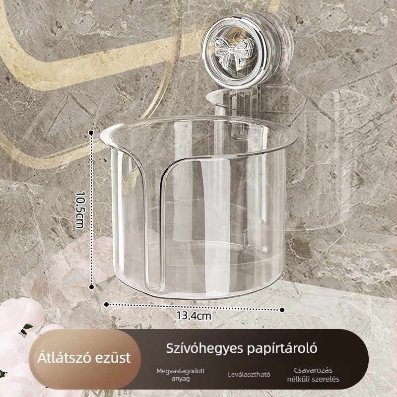 Toaletpapír-doboz szívókorongos, falra szerelhető, fürdőszobába, műanyag