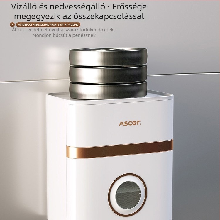Falihoz szerelhető toalettpapír-tároló és fürdőszobai szervező, műanyag, modell ASK1475, vízálló, tekercs papírhoz, modern minimalista stílus