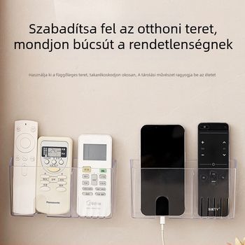 Távirányító tároló doboz, falra szerelhető, 2 rekesz, polipropiléneből (PP), ideális távirányítóhoz, telefonhoz és kozmetikumokhoz, modern egyszerű dizájn, modell 4244