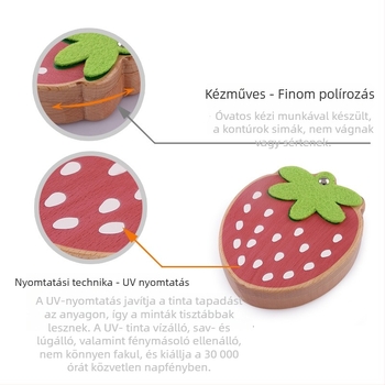 Eper témájú, faanyagú tejfog-őrző doboz, személyre szabott emlékgyűjtemény hosszú távú megőrzéshez