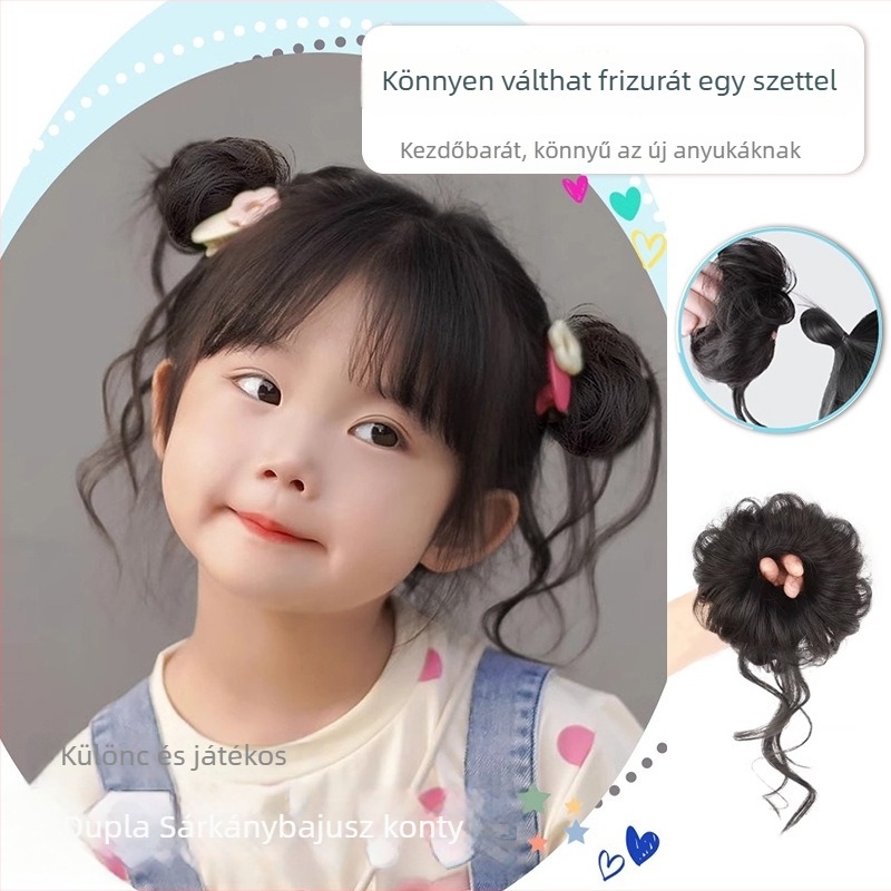 Gyerek paróka kettős kontyokkal és hajkiegészítővel – dragon beard flower bud stílusú fejfedő, hajgumi