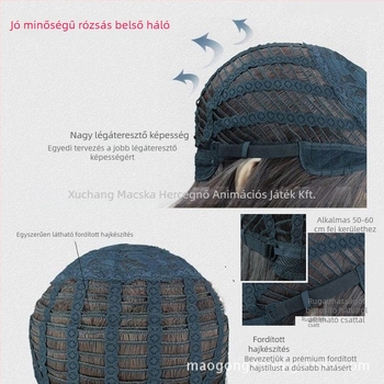 Női rövid göndör paróka, modell 8048B, stílus Ruili, hőálló rostok, ferde frufru, festhető