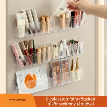 Fali tükrös tároló doboz, átlátszó, PET műanyagból, nagy kapacitás, rekeszekkel, fúrás nélküli szerelés
