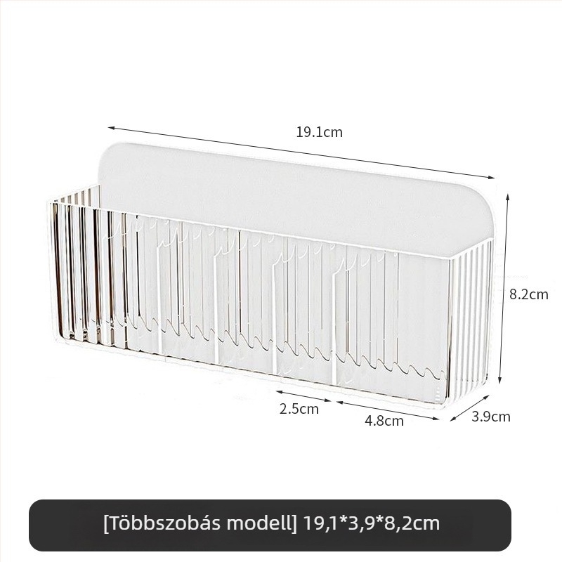 Fali tükrös tároló doboz, átlátszó, PET műanyagból, nagy kapacitás, rekeszekkel, fúrás nélküli szerelés