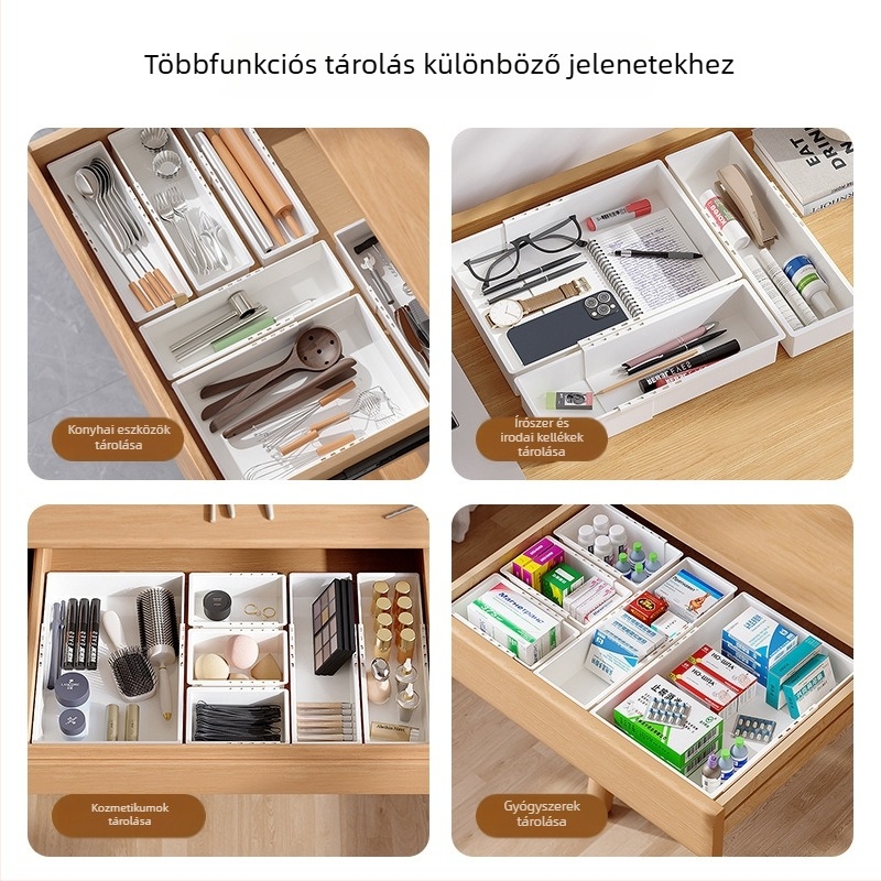 Fióktároló doboz kihúzható szekrényelválasztóval, PP anyagból, 2 L kapacitás, porálló, modell 1