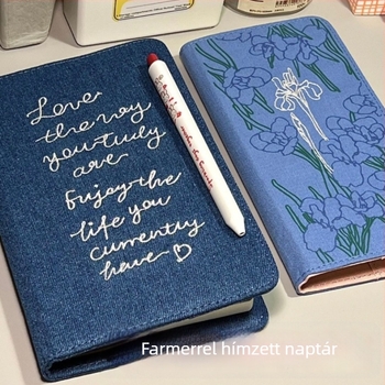 Denim szövésű hímzett notesz diáktervező, indie stílusú dizájn