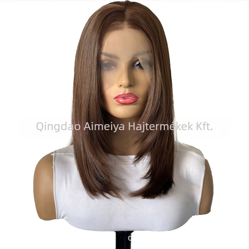 Rövid, rétegzett bob paróka, természetes megjelenés, Lace Front AMY-2424, hőálló rostok