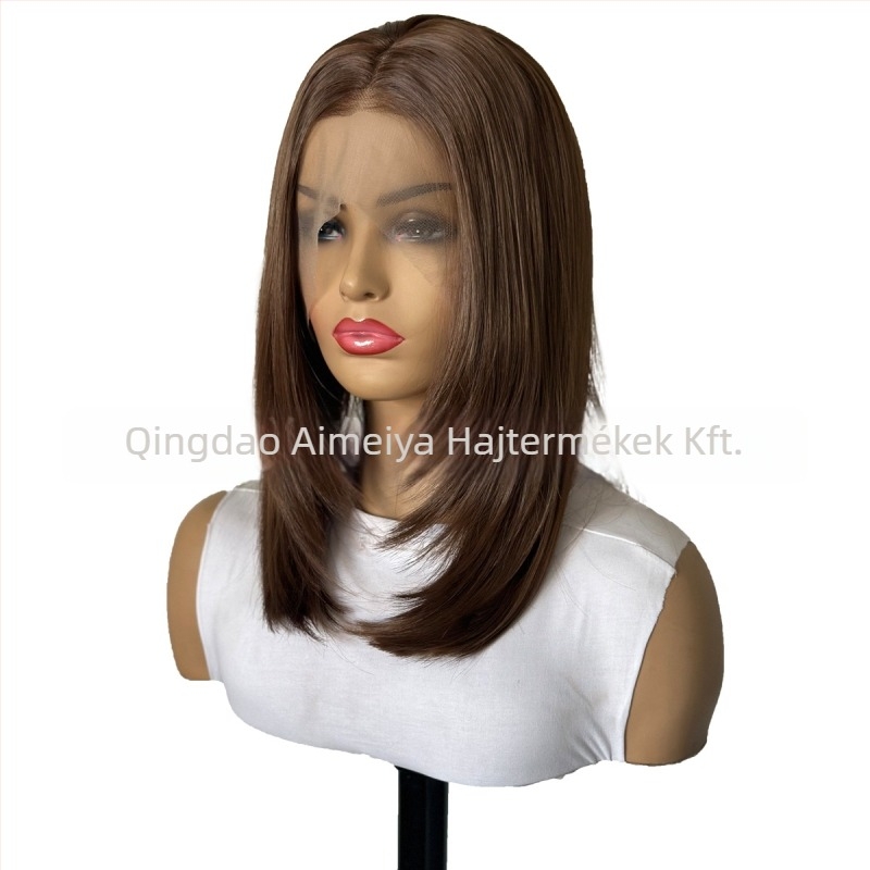 Rövid, rétegzett bob paróka, természetes megjelenés, Lace Front AMY-2424, hőálló rostok