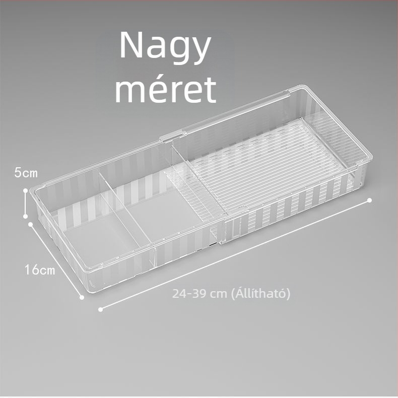 Fiókos rendező beépített elválasztókkal, kinyúló rekeszekkel kozmetikumok és rúzsok számára, mély szekrényrekesz a sminkeléshez