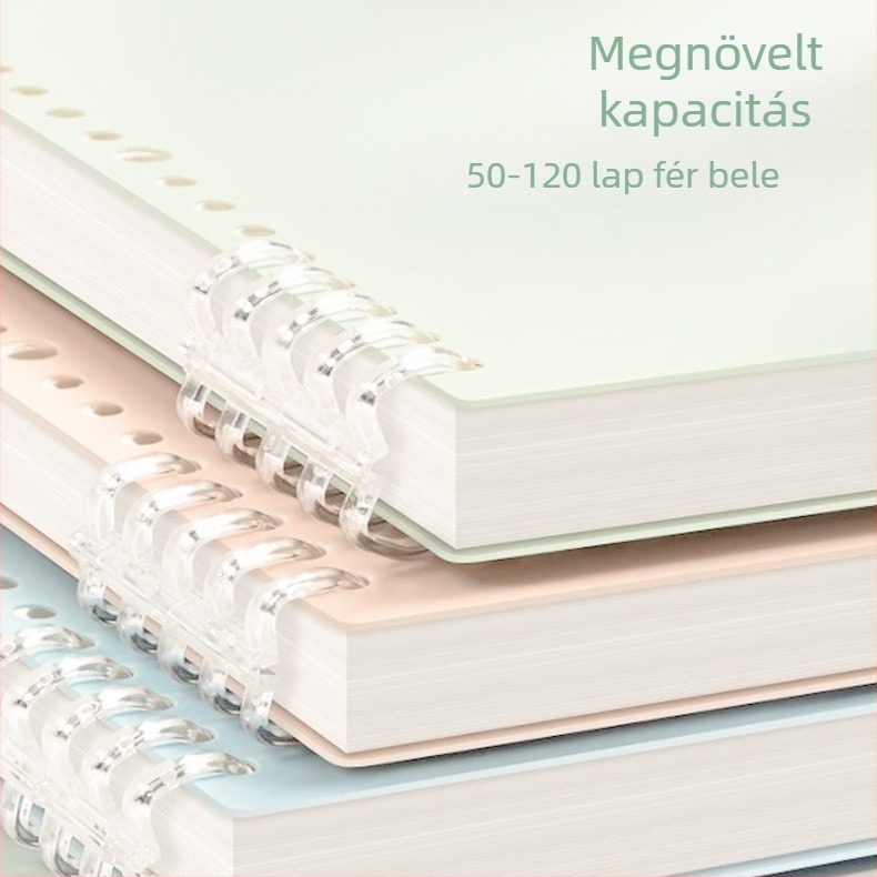 A4 kötőfedél; A5 PP matt lemez; 26 lyuk; B5 kötőhéj; 20 lyuk a szabadleveles maghoz