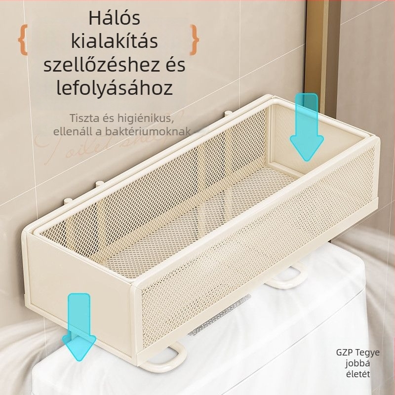 Vasból készült minimalist fürdőszobai tárolópolc a vécé fölé – 1 réteg, smink- és bőrápolási szervező, szerelés nélkül, fúrás nélkül