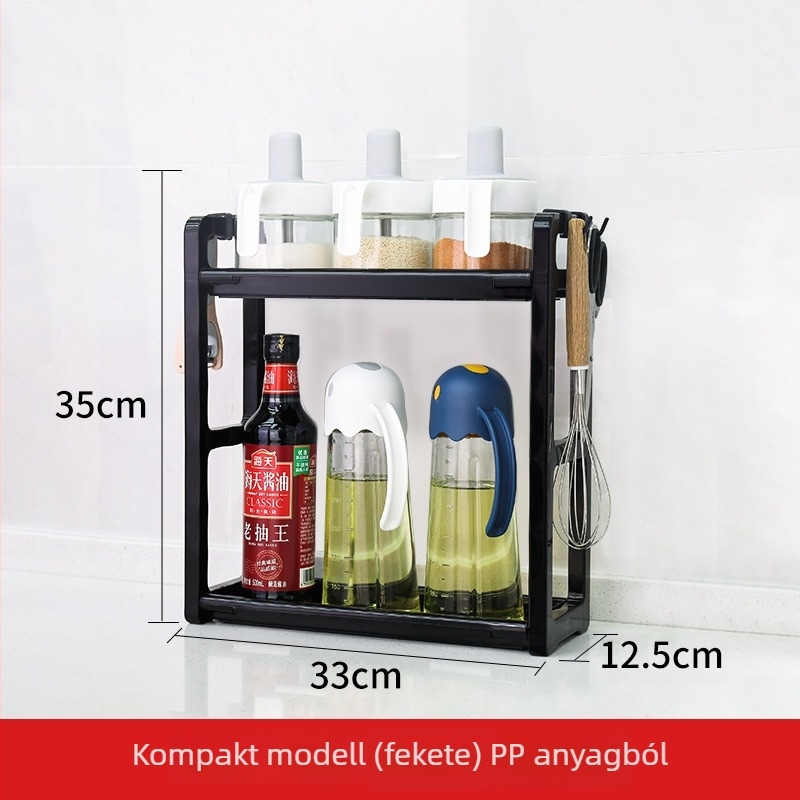 Konyhai fűszer- és eszköztároló asztali, többszintes, mozgatható, szerelés nélkül, műanyag, téglalap alakú