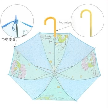 Gyermekeknek szánt hosszú nyélű esernyő, 12 bordás keret, üvegszálas váz, alumínium nyél, poliészter 170T anyag, kézi nyitás-zárás, rajzfilm japán stílus