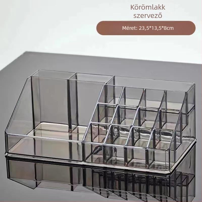 16 rekeszű átlátszó akril rúzs-tároló asztali használatra, kozmetikai tároló fedél nélkül
