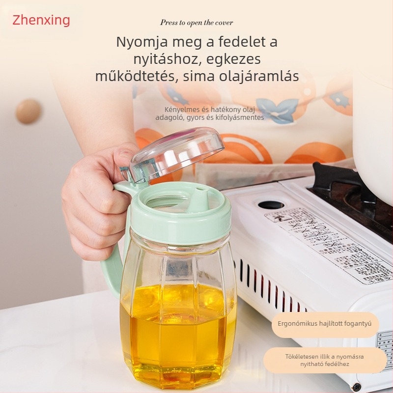 Üvegből készült olajtartó üveg automatikus nyitás-zárás funkcióval, nyomtatott logóval, modern minimalista stílus
