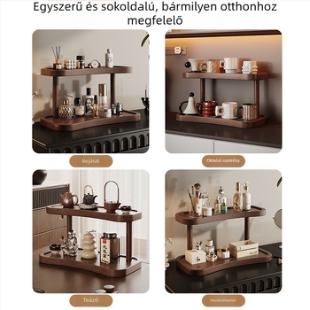 Asztali kozmetikai polc – 2‑szintes tömörfa szervező a smink és a bőrápolás számára, multifunkcionális