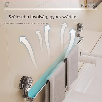 Vákuumos törölközőtartó fürdőszobába, falra szerelhető, rozsdamentes acél, teleszkópos, egytárolós
