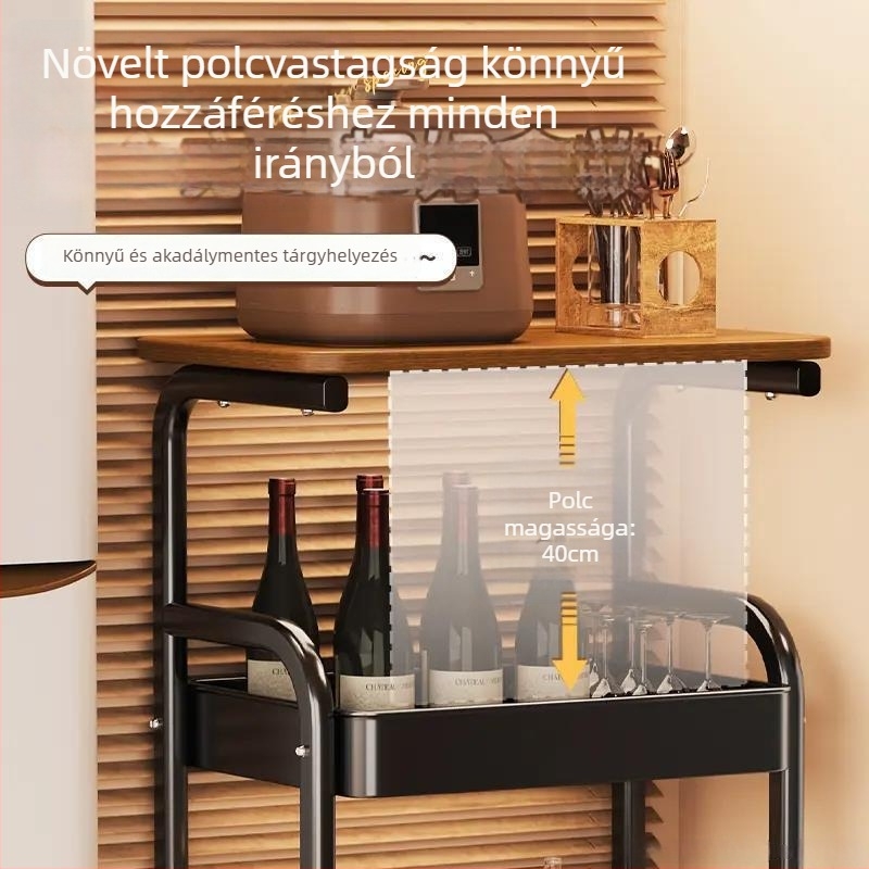 Vintage stílusú, 3-szintes fém tárolóállvány, mozgatható, snackek és kisebb dolgok rendezésére a nappaliban