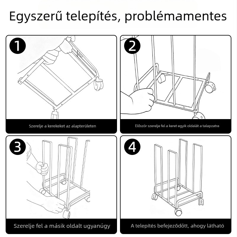 Mobil fémből készült karton- és papírtároló állvány görgőkkel, 1 réteg, japán stílus, egyszerű stílus
