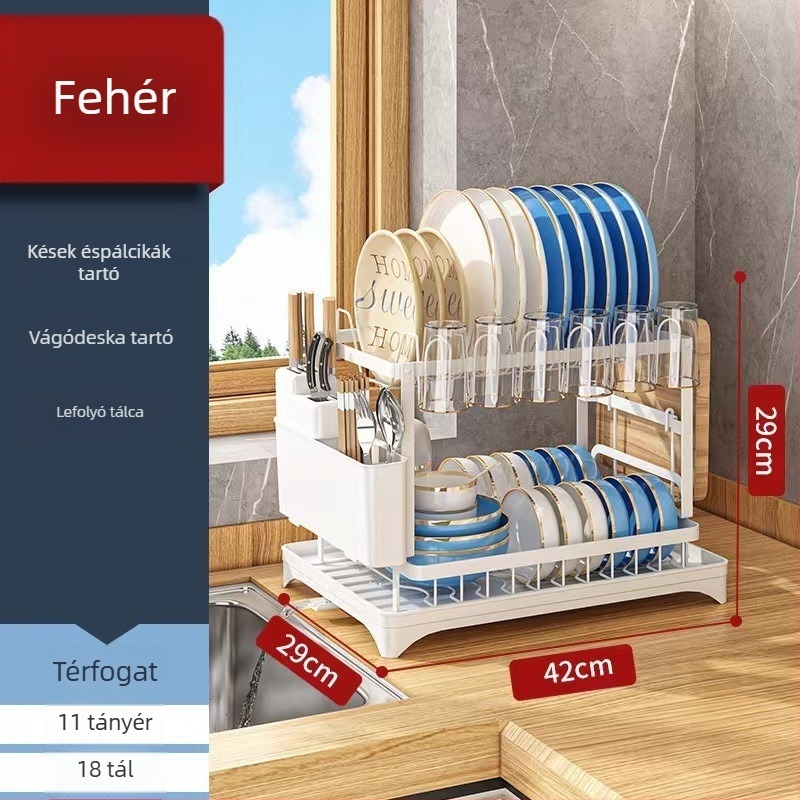 Két szintes fém konyhai edényállvány pohártartóval