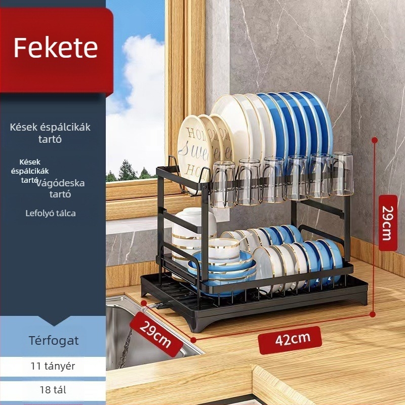 Két szintes fém konyhai edényállvány pohártartóval