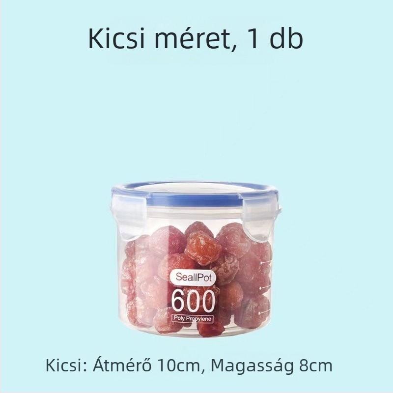 Műanyag gabonatároló edény, zárható élelmiszertároló, körkörös, 800–1000 ml, konyha