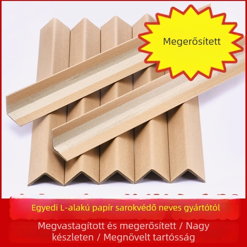 40×40×4 mm-es L-formájú sarkvédő kraft papírból, vastagított és megerősített kivitelben, bútorok és csomagoló dobozok védelmére