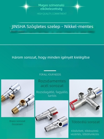 Háromutas szögletes csap réz testtel és 304 rozsdamentes acél alkatrészekkel, a forró és a hideg vízhez, egy bemenet, két kimenet