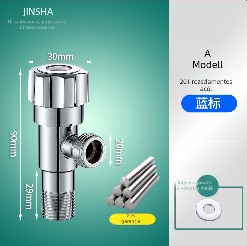Háromutas szögletes csap réz testtel és 304 rozsdamentes acél alkatrészekkel, a forró és a hideg vízhez, egy bemenet, két kimenet