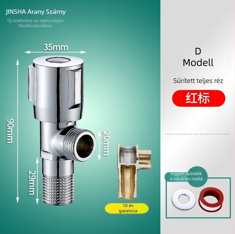 Háromutas szögletes csap réz testtel és 304 rozsdamentes acél alkatrészekkel, a forró és a hideg vízhez, egy bemenet, két kimenet