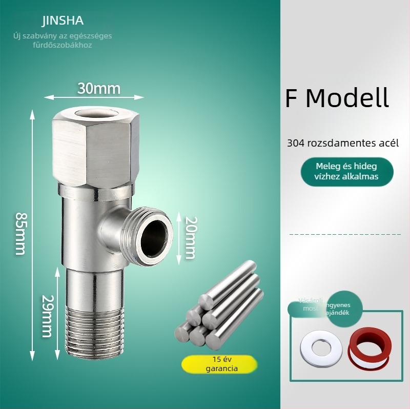 Háromutas szögletes csap réz testtel és 304 rozsdamentes acél alkatrészekkel, a forró és a hideg vízhez, egy bemenet, két kimenet
