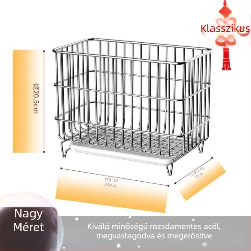 Konyhai vágódeszka tároló kosár, rozsdamentes acélból készült vízelvezető tartó, munkalapra illeszkedő