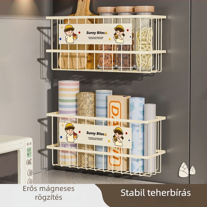 Mágneses hűtő tároló állvány – oldalsó, 1 szint, szénacél, egyszerű modern dizájn, szerelés szükséges