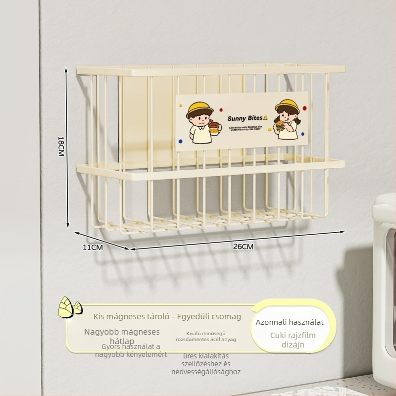 Mágneses hűtő tároló állvány – oldalsó, 1 szint, szénacél, egyszerű modern dizájn, szerelés szükséges