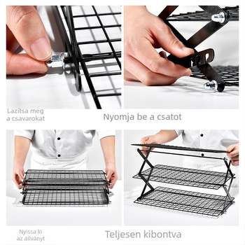 Konyhai többszintű összecsukható tárolópolc, két réteg, 201 rozsdamentes acélból, munkalapra