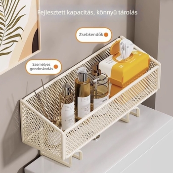 Falaszerelésű fürdőszobai tároló a WC felett, 6 szintű vas tároló