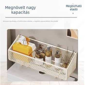 Falaszerelésű fürdőszobai tároló a WC felett, 6 szintű vas tároló