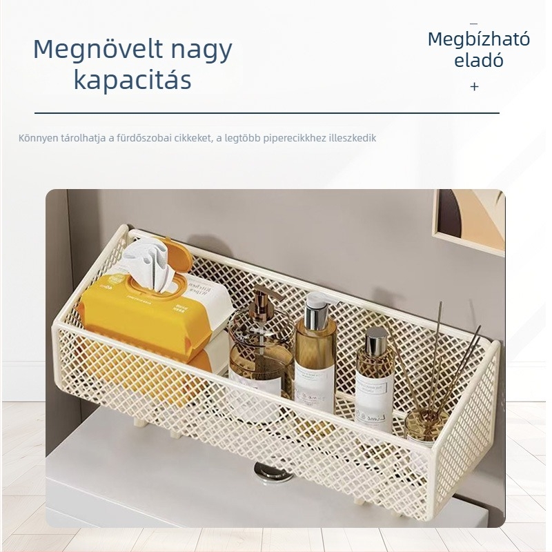 Falaszerelésű fürdőszobai tároló a WC felett, 6 szintű vas tároló