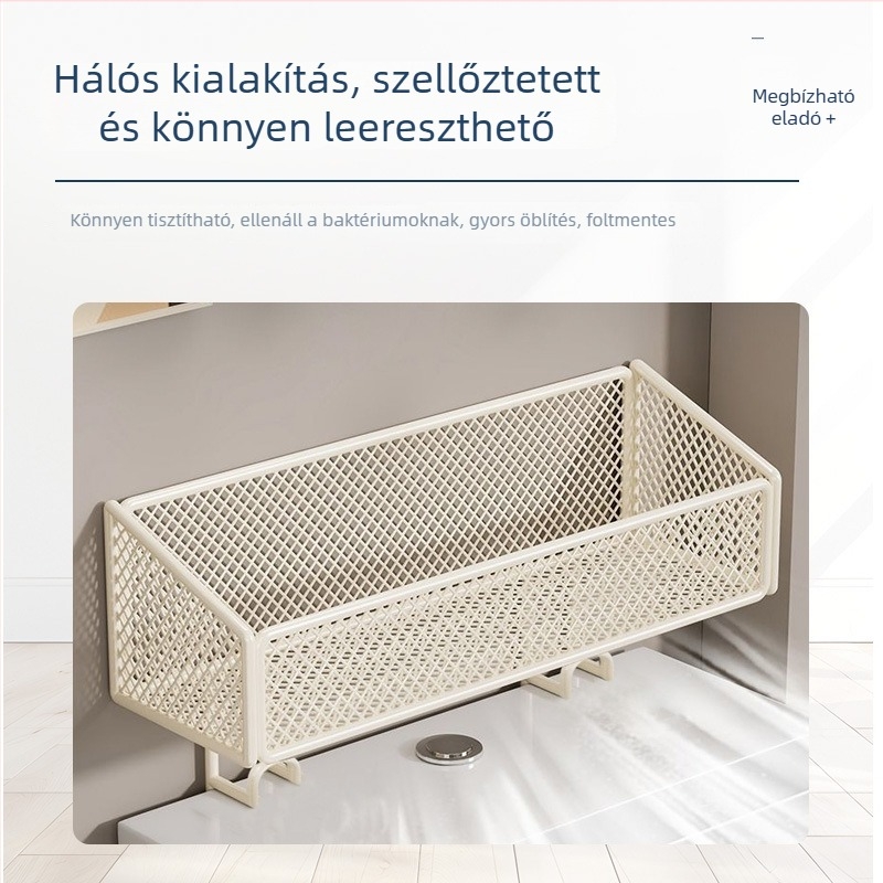 Falaszerelésű fürdőszobai tároló a WC felett, 6 szintű vas tároló