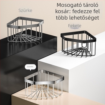 Rozsdamentes acél sarok mosogató szivacs tároló kosár, háromszög drenáló rács, fúrás nélküli szerelés, kefés felület, 10 kg teherbírás