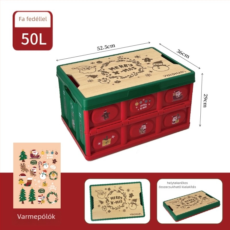 Karácsonyi összecsukható tároló doboz, PP műanyag, 50L, nappali, hálószoba és autó számára, porálló, modell X377-8