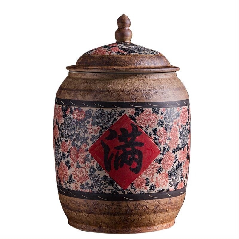 Jingdezhen kerámia rizsesz és liszt tároló tartály, légmentes, nedvességálló, kártevő-álló, vintage kerámia