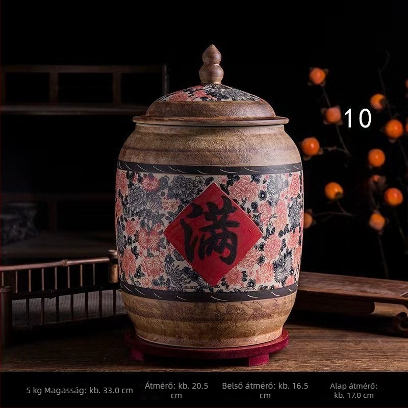 Jingdezhen kerámia rizsesz és liszt tároló tartály, légmentes, nedvességálló, kártevő-álló, vintage kerámia