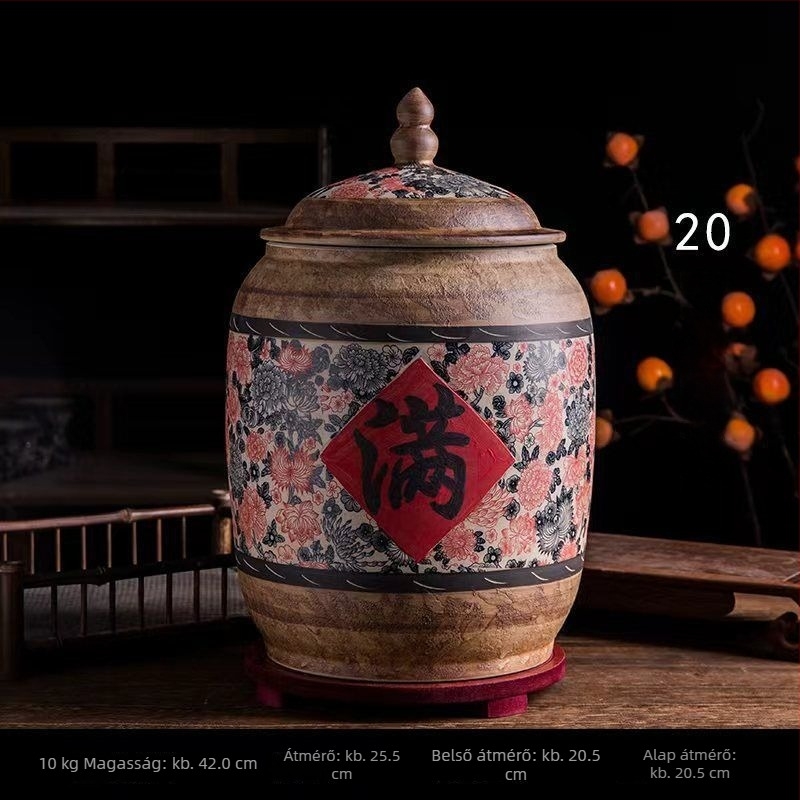 Jingdezhen kerámia rizsesz és liszt tároló tartály, légmentes, nedvességálló, kártevő-álló, vintage kerámia